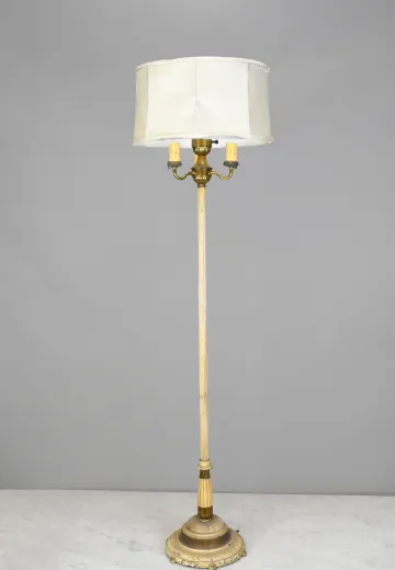 Distressed Three Candle Floor Lamp w/Ripped Shade