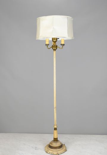 Distressed Three Candle Floor Lamp w/Ripped Shade