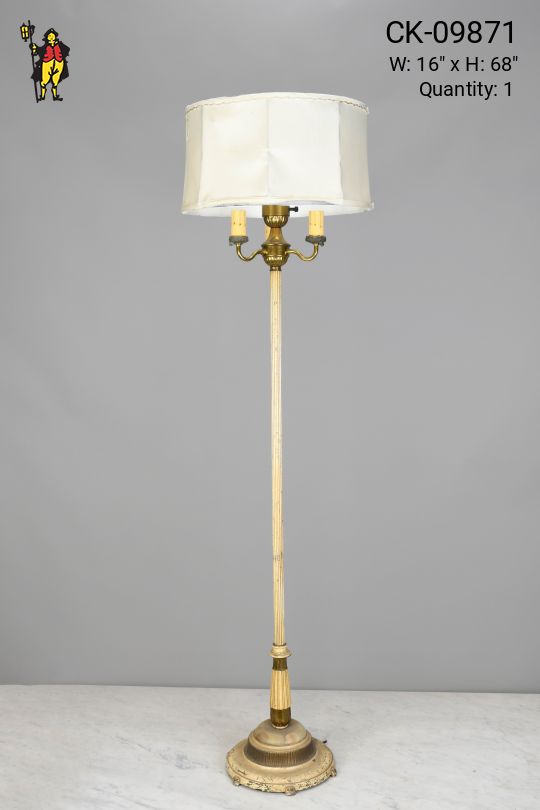 Distressed Three Candle Floor Lamp w/Ripped Shade
