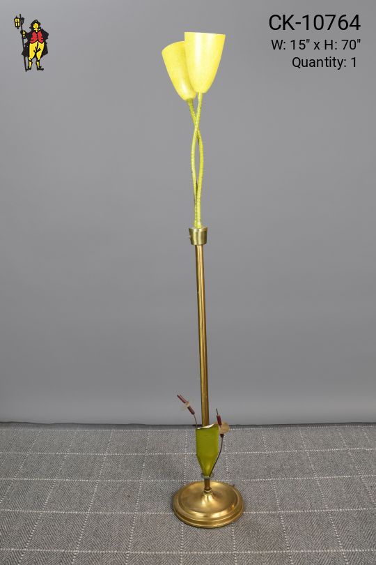 Two Light Yellow & Brass Floor Lamp