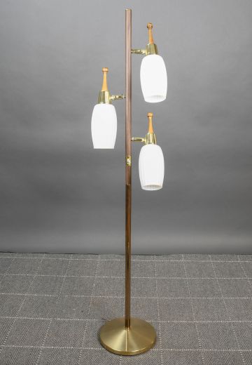Glass & Brass Three Light Mid Century Floor Lamp