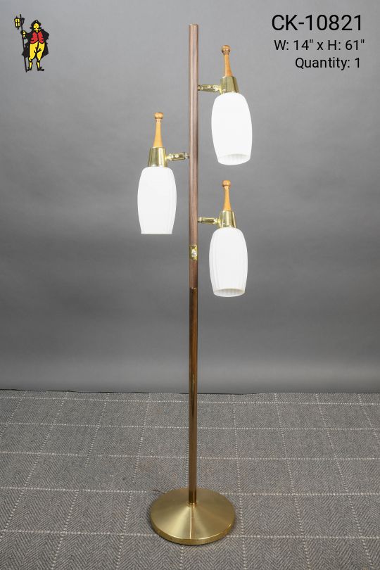 Glass & Brass Three Light Mid Century Floor Lamp