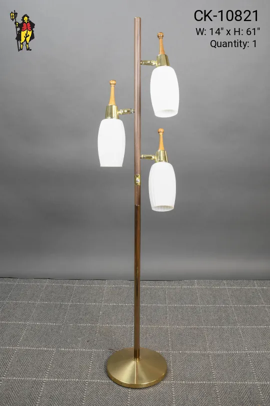 Glass & Brass Three Light Mid Century Floor Lamp