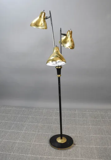 Mid Century Polished Brass Three Light Floor Lamp