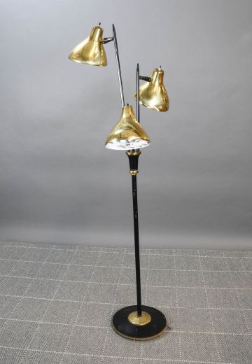 Mid Century Polished Brass Three Light Floor Lamp