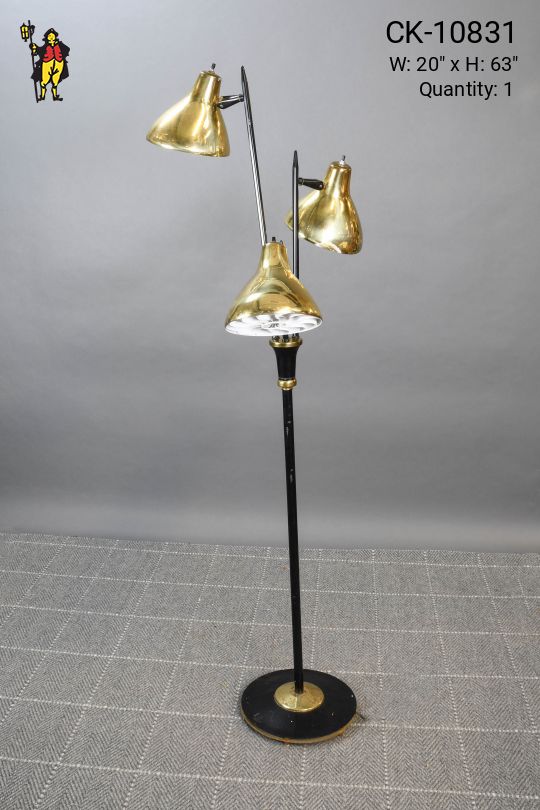 Mid Century Polished Brass Three Light Floor Lamp