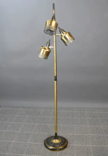 Pierced Brass Three Light Brass Floor Lamp