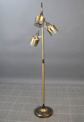 Pierced Brass Three Light Brass Floor Lamp