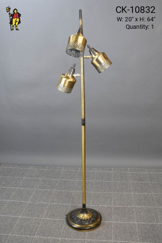 Pierced Brass Three Light Brass Floor Lamp