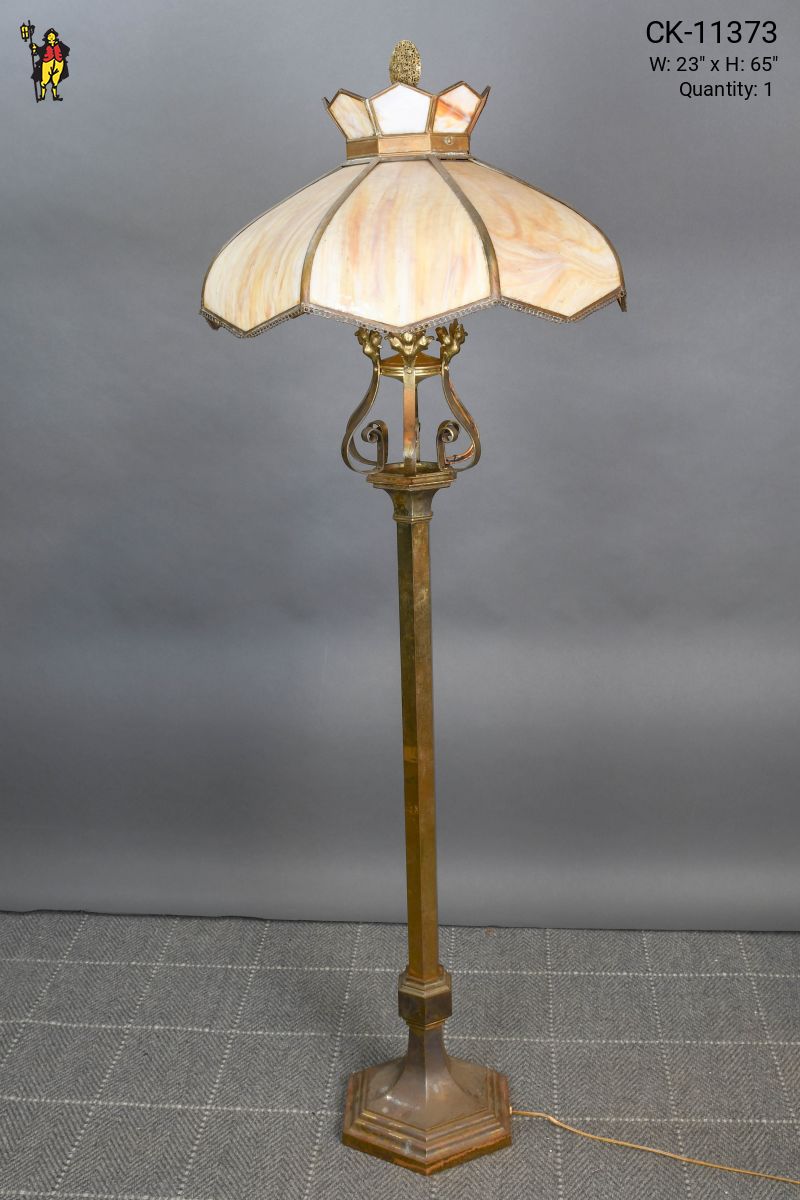 Slag Glass Shaded Standing Brass Floor Lamp Floor Lamps Collection City Knickerbocker Lighting Rentals