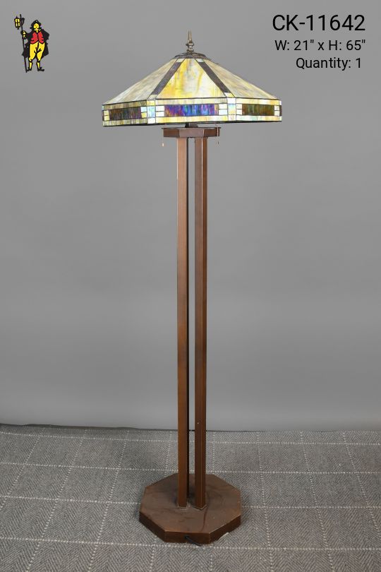 Slag Glass Shaded Bronze Floor Lamp