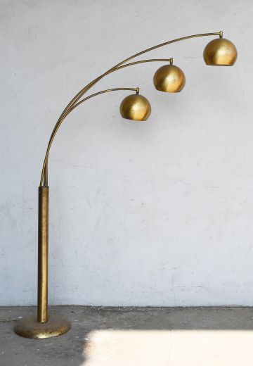 Mid Century Brass Three Light Arc Floor Lamp