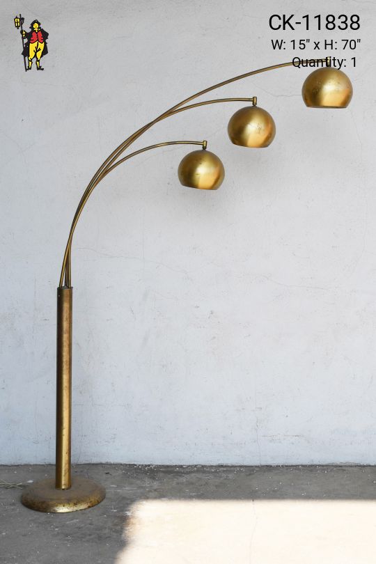 Mid Century Brass Three Light Arc Floor Lamp