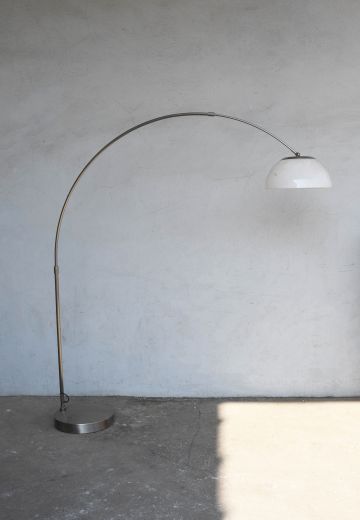 Nickel Arc Floor Lamp w/White Plastic Shade
