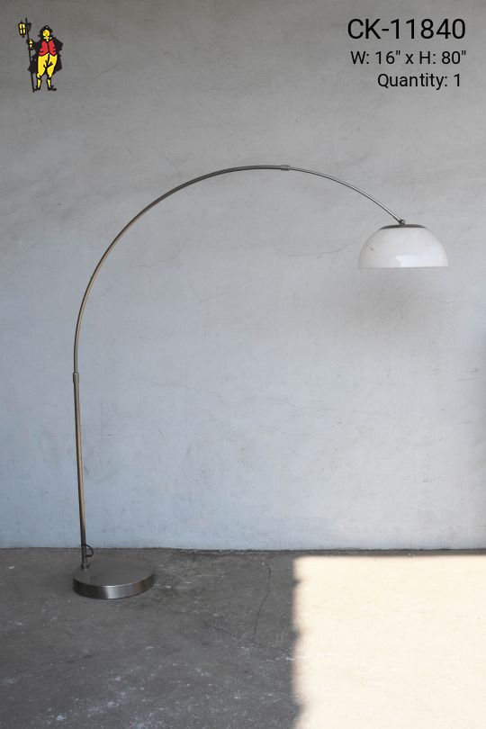 Nickel Curved Arm Floor Lamp w/White Plastic Shade