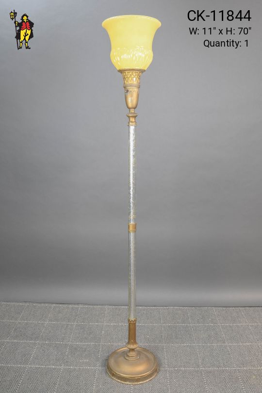 Mid Century Crystal & Brass Torchiere