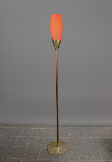 Mid Century Red Glass Shaded Torchiere