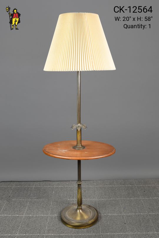 Brass Pole Floor Lamp w/Built in Wooden Table