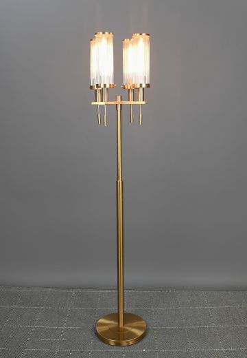 Four Light Brass & Glass Floor Lamp