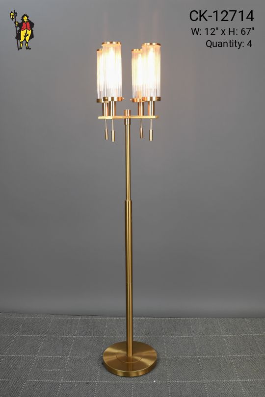 Four Light Brass & Glass Floor Lamp