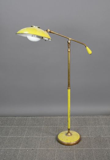 Mid Century Yellow & Brass Reading Floor Lamp