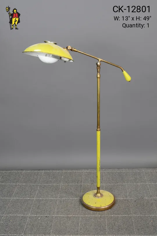 Mid Century Yellow & Brass Reading Floor Lamp