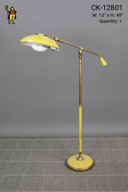 Mid Century Yellow & Brass Reading Floor Lamp