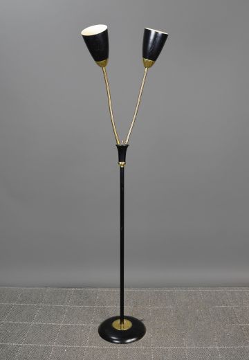 Mid Century Adjustable Directional Black & Brass Floor Lamp