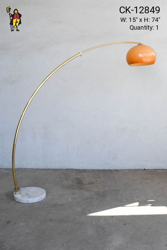 Marble Based Brass Arc Floor Lamp w/Amber Glass Shade