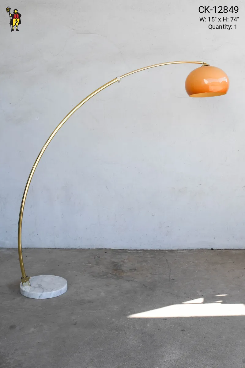 フロアランプ　大理石　アメリカ Marble Based Brass Arc Floor Lamp w/Amber Glass Shade | Floor