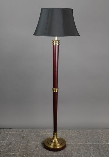 Art Deco Wooden Floor Lamp w/Brass Rings