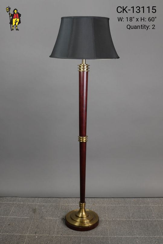 Art Deco Wooden Floor Lamp w/Brass Rings