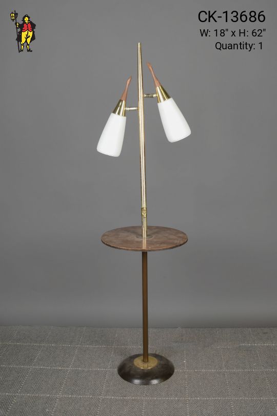 Two Directional Light Wooden Floor Lamp w/Round Table