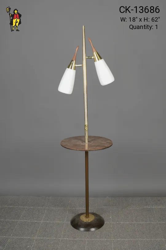 Two Directional Light Wooden Floor Lamp w/Round Table