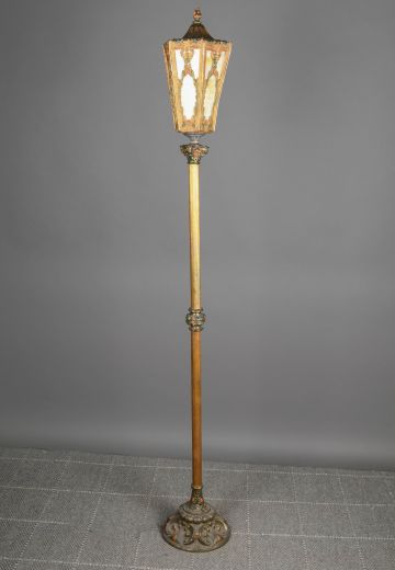 Antique Brass Standing Lantern w/Slag Glass