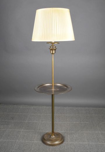 Antique Brass Pole Floor Lamp w/Brass Table