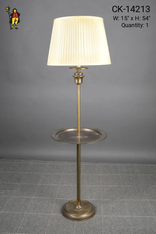 Antique Brass Pole Floor Lamp w/Brass Table