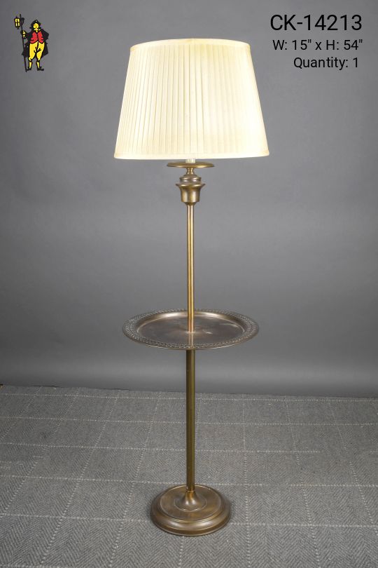 Antique Brass Pole Floor Lamp w/Brass Table