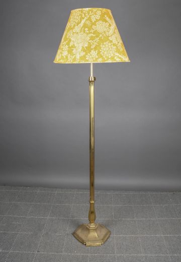 Brass Pole Floor Lamp w/Floral Shade