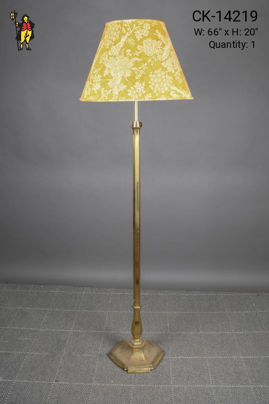 Brass Pole Floor Lamp w/Floral Shade