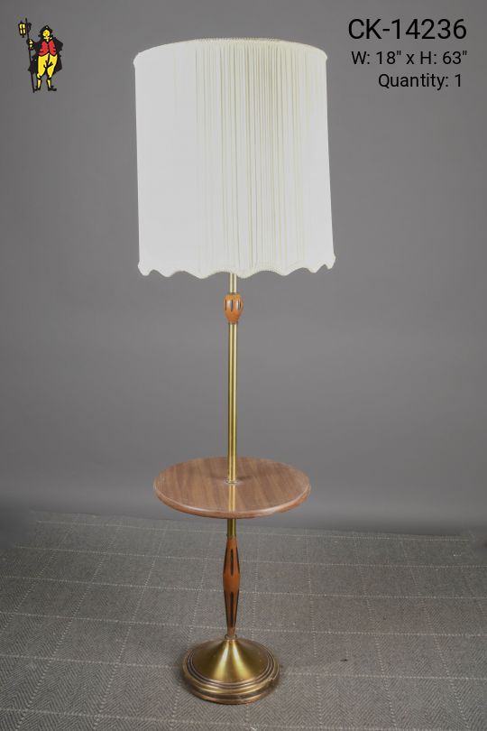 Brass & Wooden Mid Century Floor Lamp w/Wooden Table