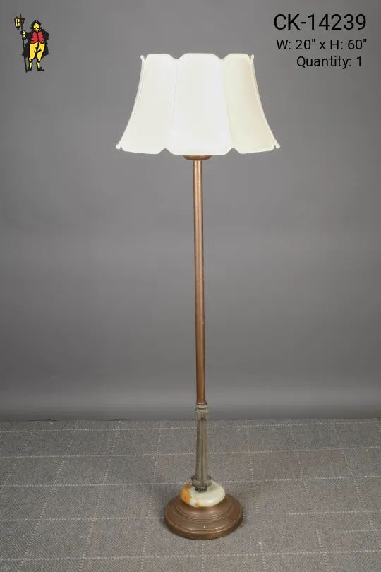 Antique Brass & Marble Pole Floor Lamp
