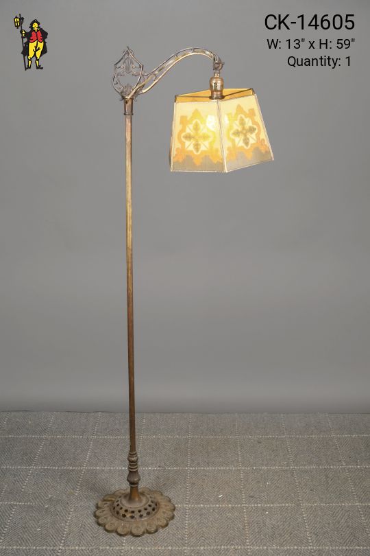 Mica Shaded Antique Brass Reading Floor Lamp