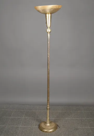 Distressed Nickel Metal Shaded Torchiere