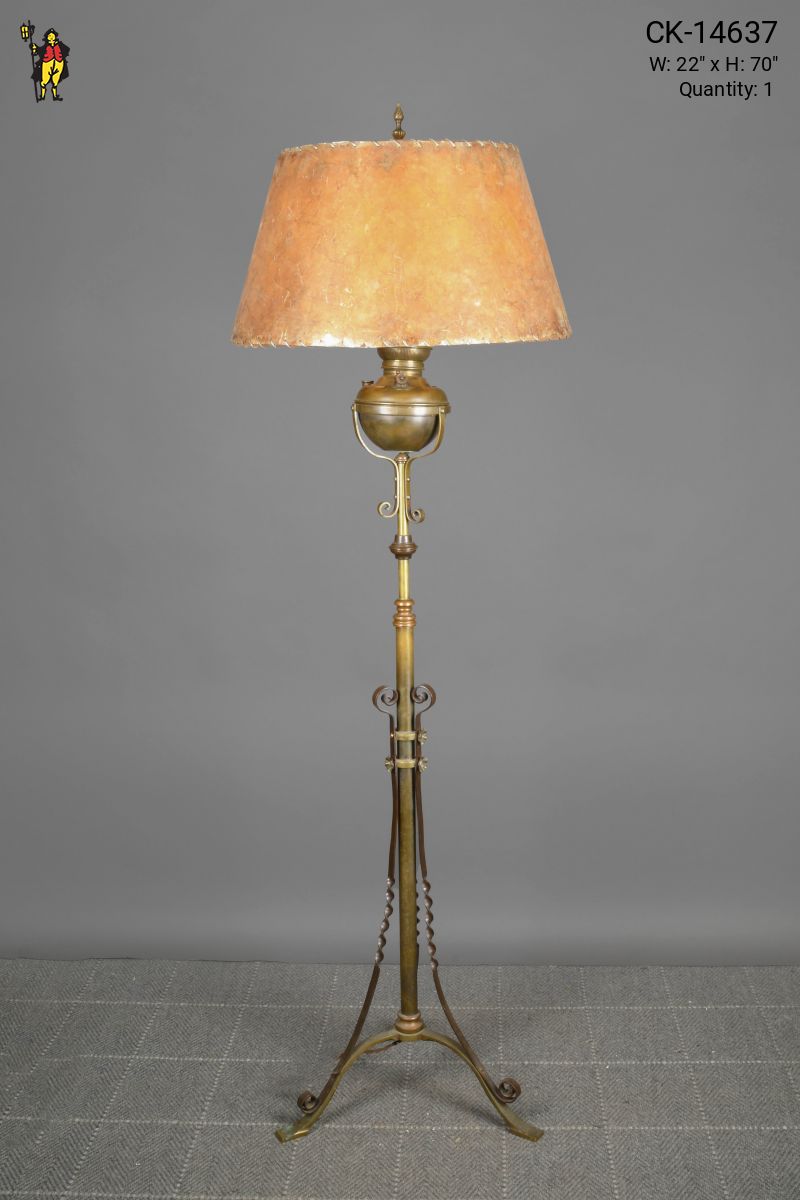 Victorian Three Leg Antique Brass Floor Lamp w Mica Shade Floor Lamps Collection City Knickerbocker Lighting Rentals