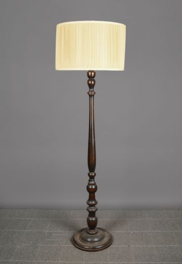 Wooden Floor Lamp w/Pleated Drum Shade