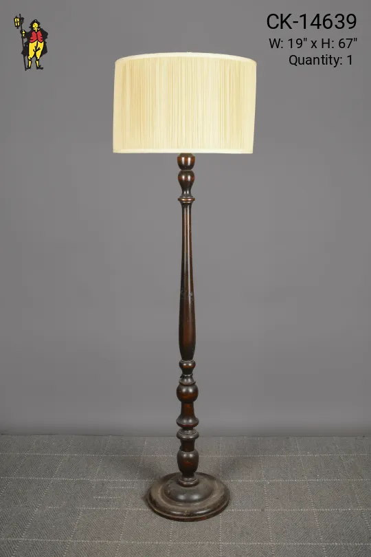 Wooden Floor Lamp w/Pleated Drum Shade