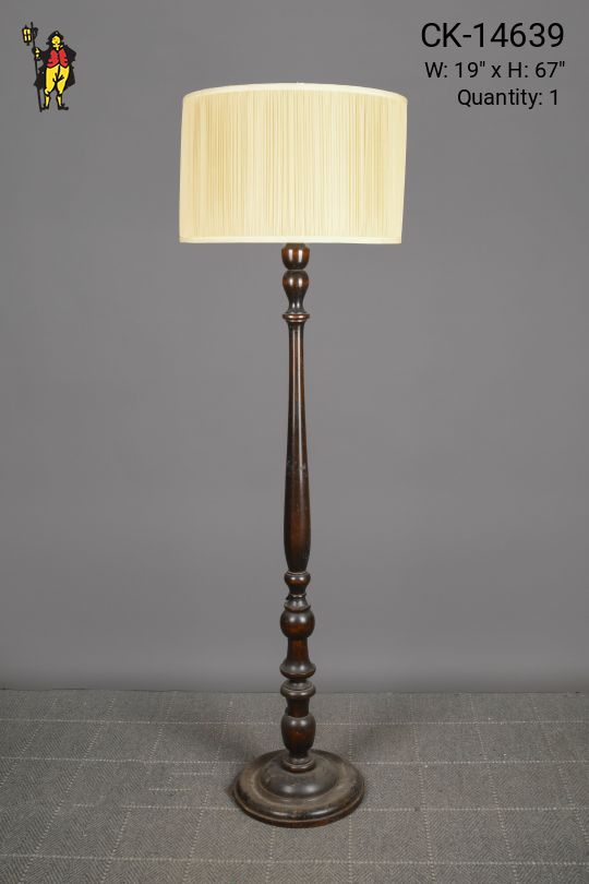 Wooden Floor Lamp w/Pleated Drum Shade