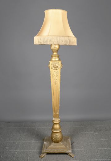 Brass Painted Wooden Footed Floor Lamp