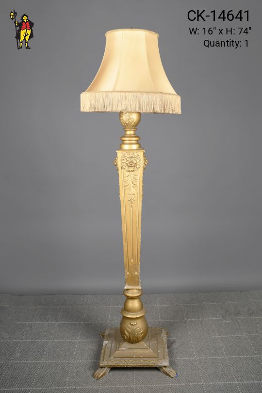 Brass Painted Wooden Footed Floor Lamp